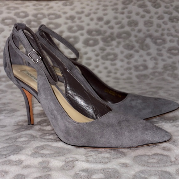 Cole Haan Shoes - Cole Haan Dove Gray Suede Ankle Strap Heels